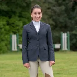 RJ Classics Girls Hailey II Blue Label Softshell Show Coat 5 RJ Classics Girls Hailey II Blue Label Softshell Show Coat -Smartpak Equine Shop 29030 navy onmodel