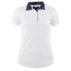 Horze Blaire Short Sleeved Show Shirt -Smartpak Equine Shop 33694 whitedarknavy frontopen