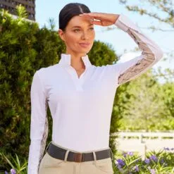 RJ Classics Carly Long Sleeve Show Shirt W/37.5 Temperature Regulating Technology - Clearance! -Smartpak Equine Shop 34787 white marble l1